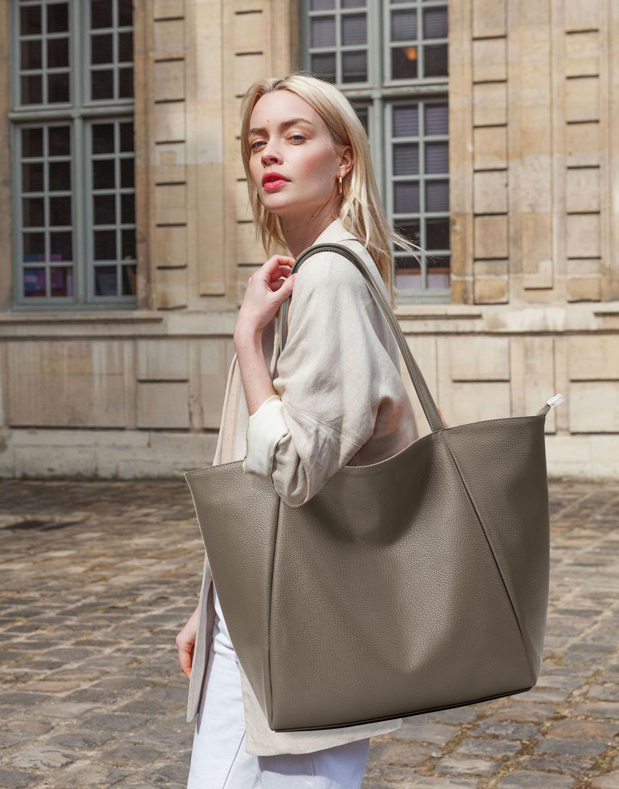 KALIDI Bolsos grandes para mujer, con asa superior, de piel sintética, con cremallera, para el trabajo, compras, escuela, viajes
