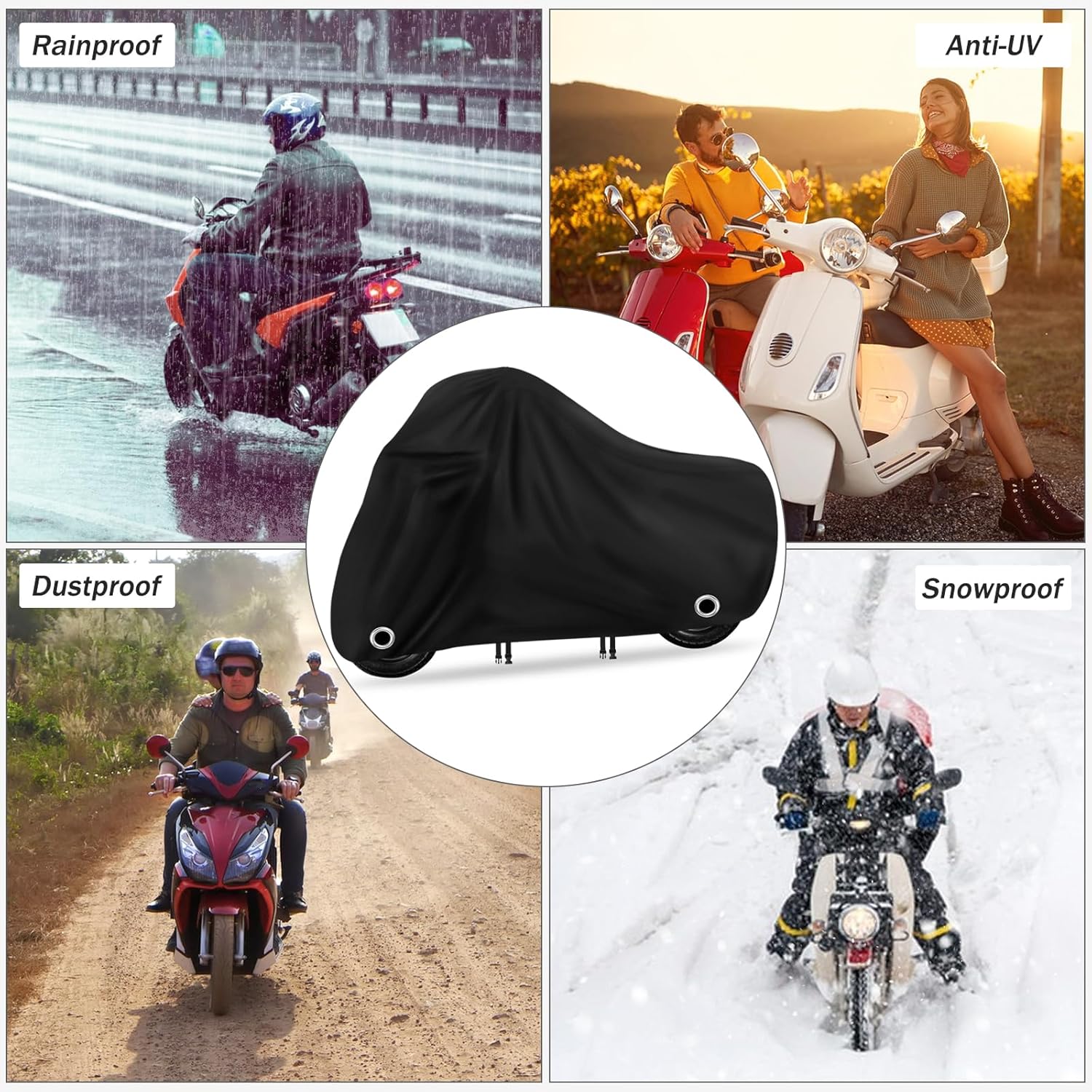 XYZCTEM Moped Cover, Vespa Cover Waterproof Outdoor, for Small Scooter Cover Outdoor Protection Against Water, UV, Wind, Fit for Honda 50CC 60'' to 72" L Motorcycle Cover, Black - Image 6