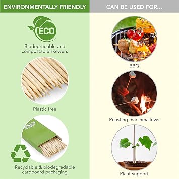 Bamboo Skewers - Wooden Skewers for BBQ Kebab - Grilling - Long 40cm - Fire Pit Marshmallow Sticks - Strong Wooden BBQ Sticks for Barbecue - Pack of 100