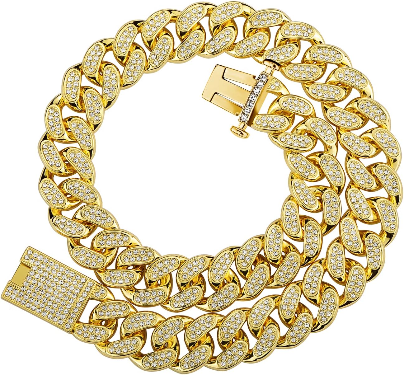 Cuban Link Chain 20mm Miami Cuban Necklace Chain for Men Iced Out 14K Gold Plated Diamond Chunky Necklace Silver Cuban Bracelet for Women with Copper Clasp