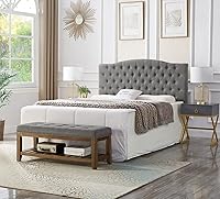 Vista 8 de 24KF Banco Otomano Grande Rectangular Tapizado con Capitoné de Tela de Lino, Banco Acolchado con Estante de Madera Maciza - Granito