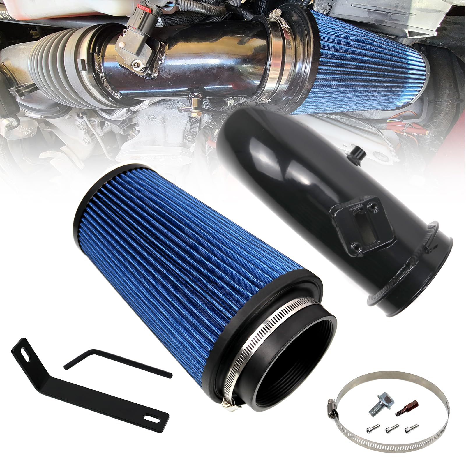 4" Air Intake System Air Intake Pipe with Oiled Filter Compatible with Ford F250 F350 F450 6.7L Powerstroke Diesel 2011-2016