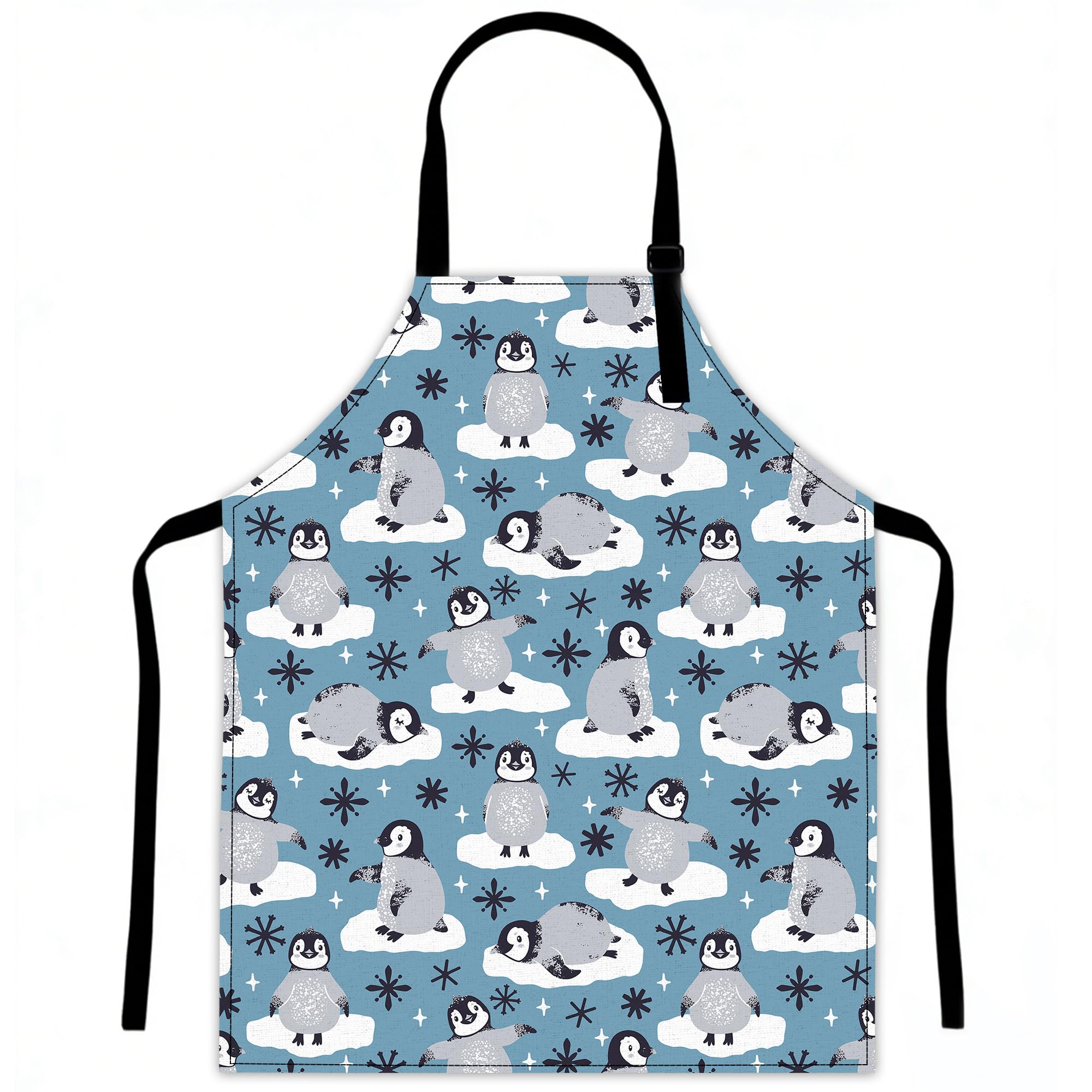 LQEBUY Kitchen Aprons Adjustable Blue Penguin Snowflake Cooking Apron Bib for Women Men Chef Cooking Baking Gardening