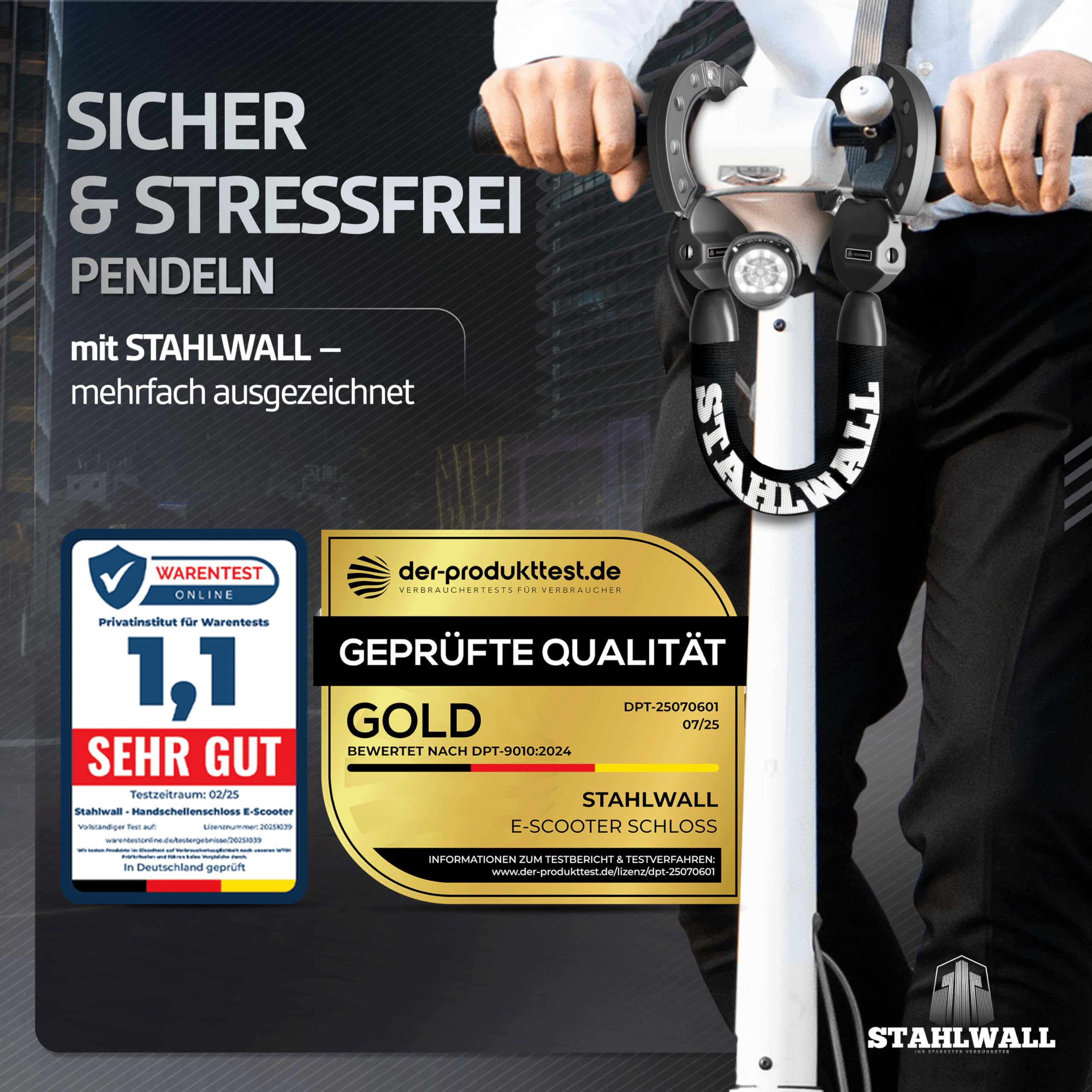 E Scooter Schloss - maximale Sicherheit, feuergehärteter Stahl, Handschellenschloss für E Roller & Fahrrad