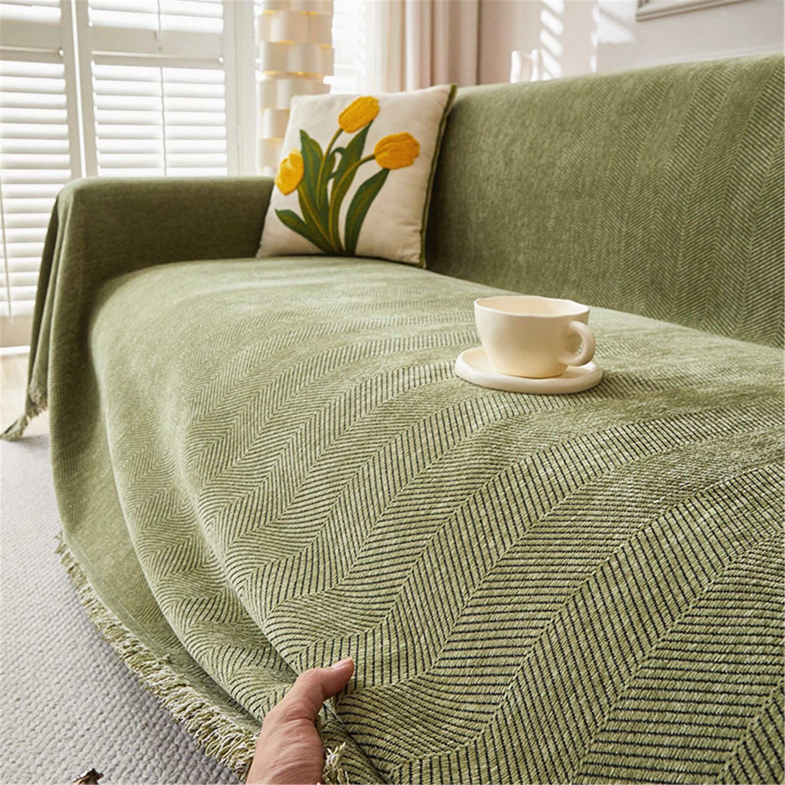 FANSU Throw for Sofa Large 1/2/3/4 Seater Extra Large Throw Blanket Sofa Reversible Versatile Woven Soft Blanket Throw Decorative Blankets for Settees Couch Sofa Bed armchair (Green,180x180cm)