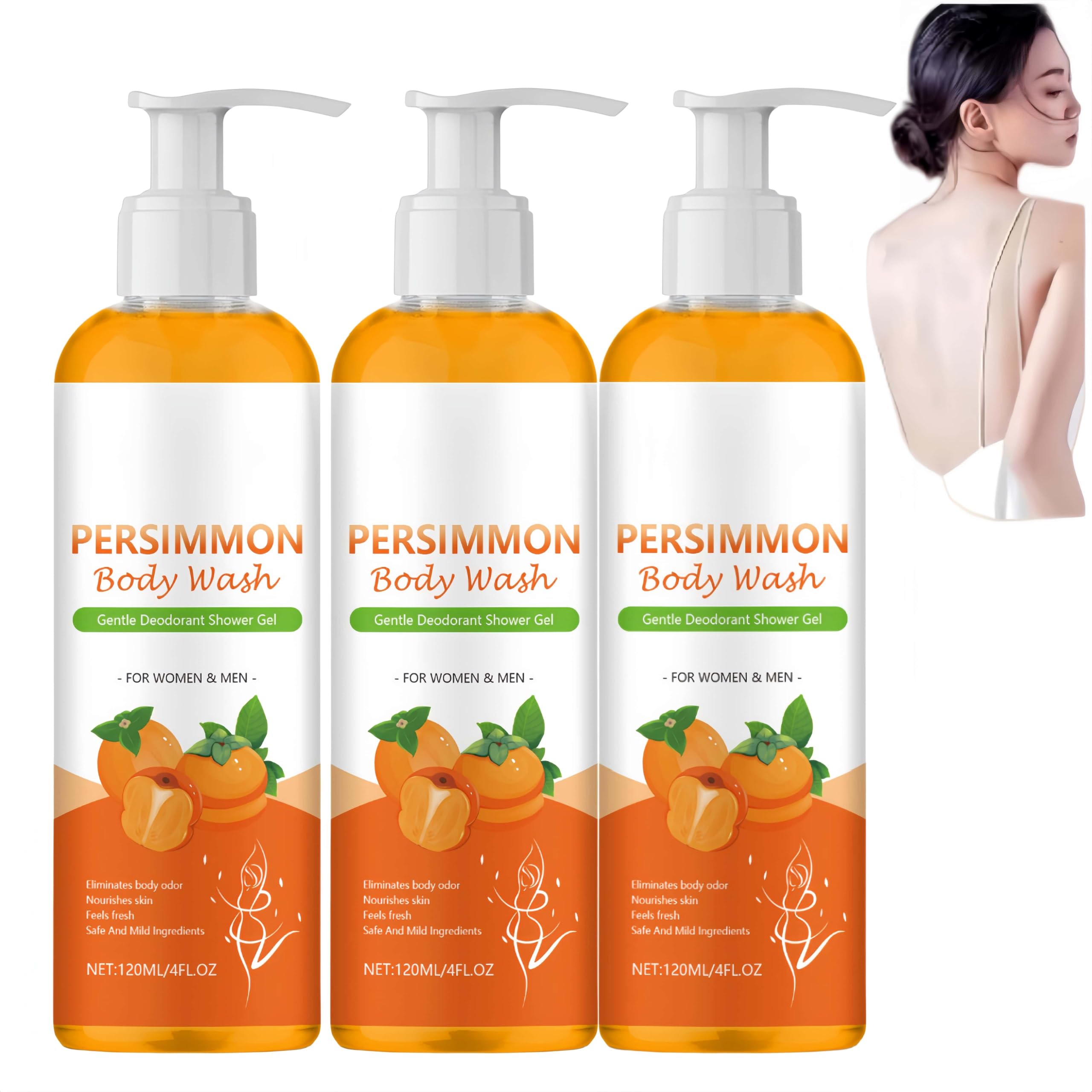 Gel Doccia al Cachi, Detergente Corpo Idratante e Delicato che Neutralizza gli Odori Estratto Naturale di Cachi, Gel Bagno Delicato per Uso Quotidiano Uomo e Donna, Tutti i Tipi di Pelle (3Pezzo)