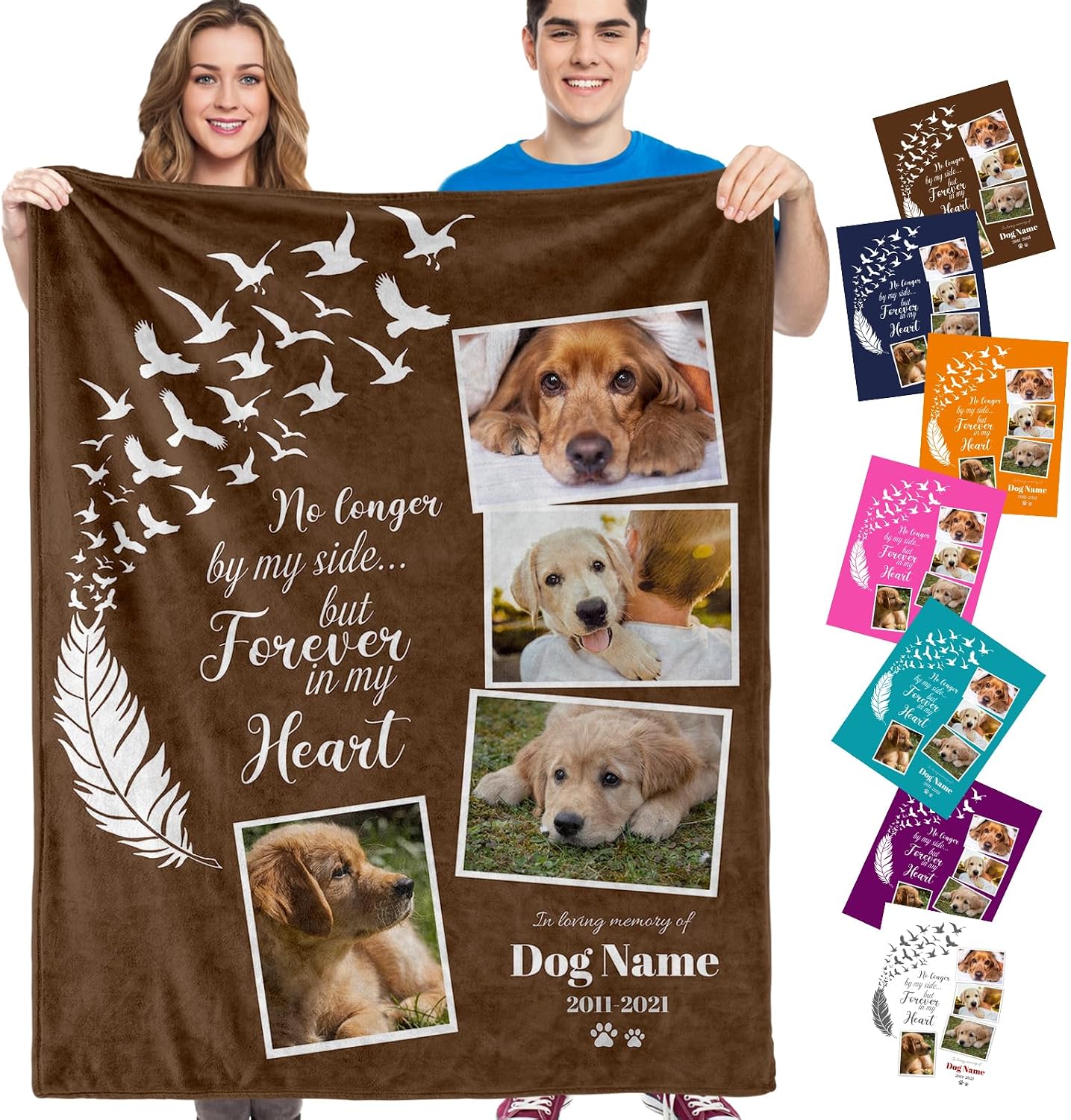 NIWAHO Personalized Pet Memorial Blanket for Loss of Dog or Cat, Feather Turning Into Birds Design Sympathy Throws Blankets Customized Pet Photos - Dog or Cat Memorial Gifts - Rememberance Keepsakes