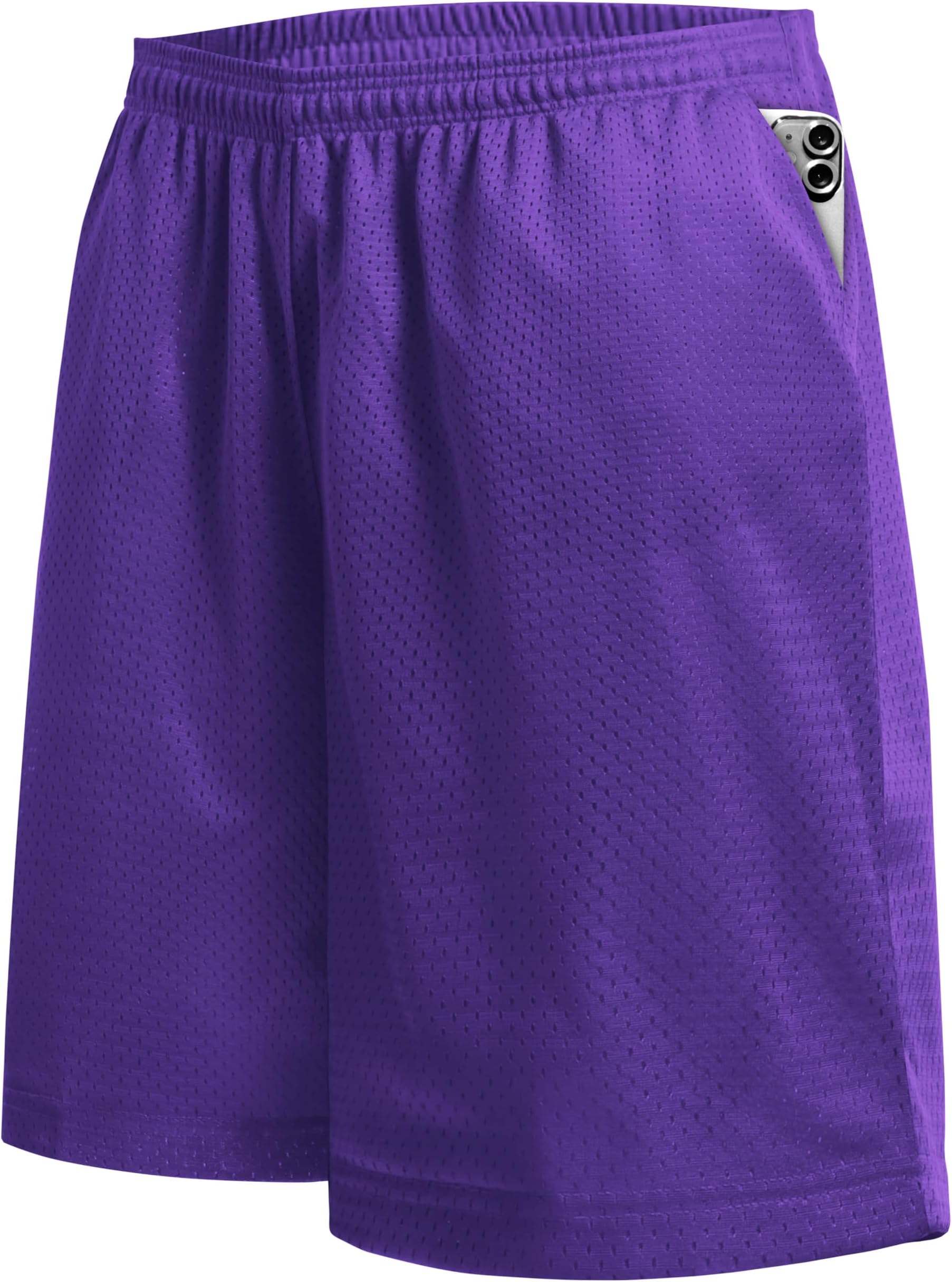 Mens Basic Mesh Shorts with Pockets Basketball Gym Workout Plain Uniform PE Shorts