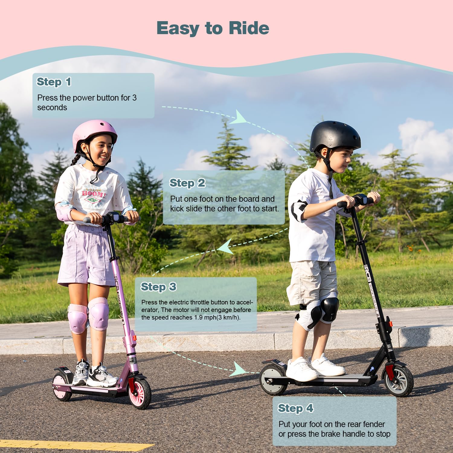 RCB R12 PRO E-Scooter Kinder 6-12 Jahren, bis zu 18km/h &15km, 7 Zoll Faltbar Elektroroller,Höhenanpassung,Bunte Leuchten,LED Display,Doppelte Bremsen, Geschenk für Kinder