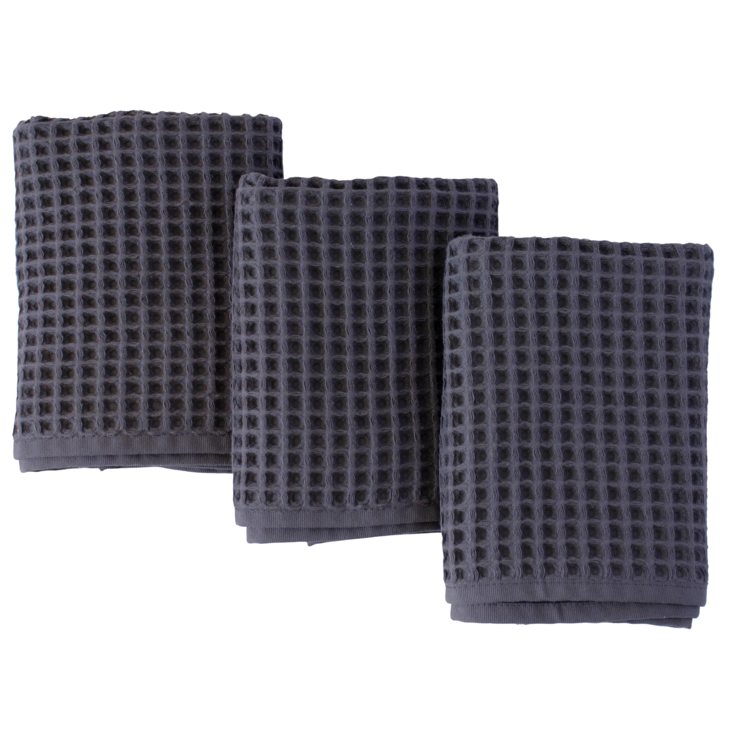 PÜSKÜL Natural 100% Turkish Cotton Waffle Kitchen Towels Set of 3 | Oeko-Tex, Premium Waffle Hand Towels for Bathroom | Soft Absorbent Quick-Dry Lint-Free Dish Towel Large 32x16 inch (3, Dark Gray)