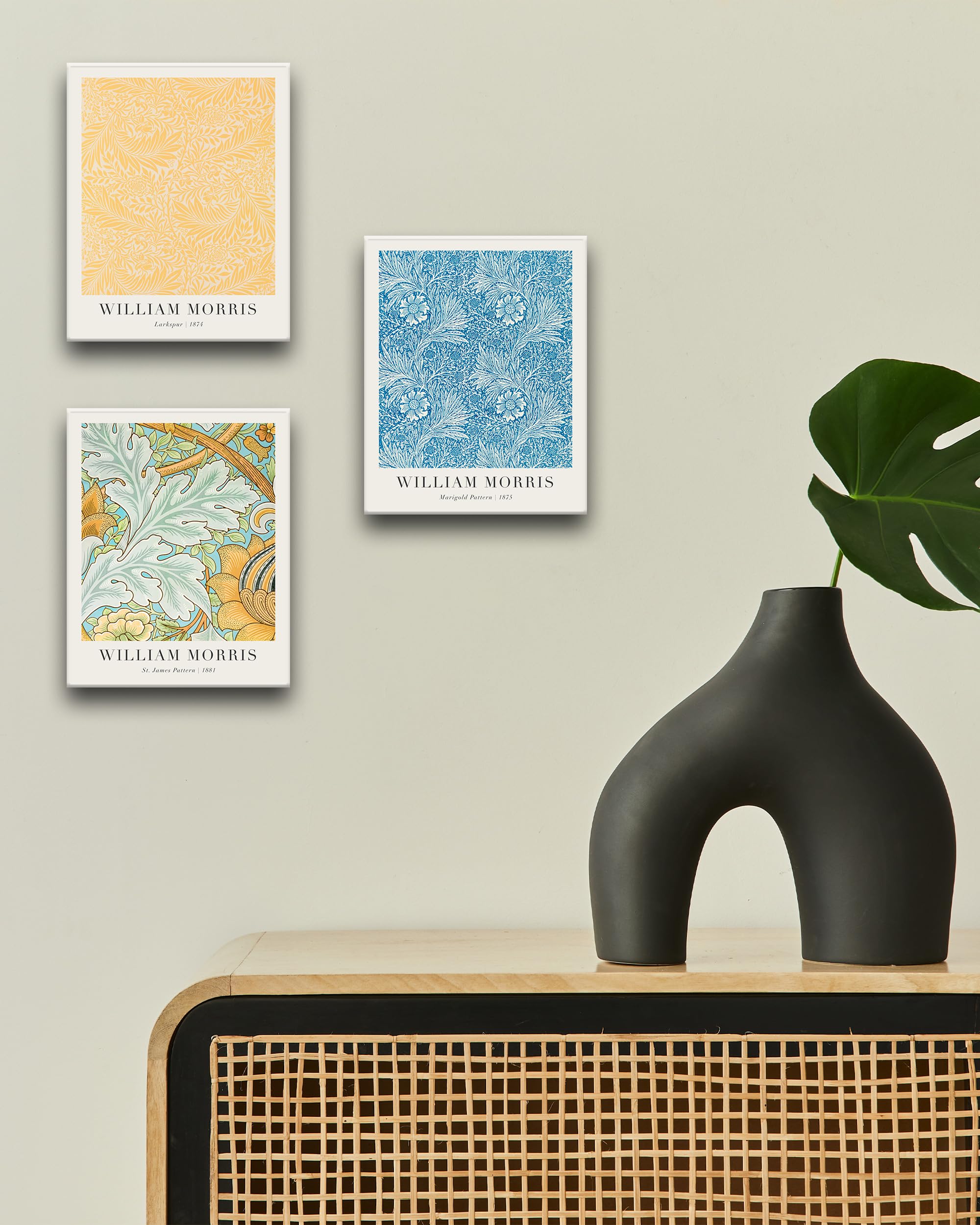 iHery Framed William MorrisÂ Colorful Wall Art Set of 3, Boho 12x16in Framed Canvas Wall Art Pictures, Trendy Wood Framed Abstract Nouveau Prints for Dorm Living Room Bedroom Bathroom