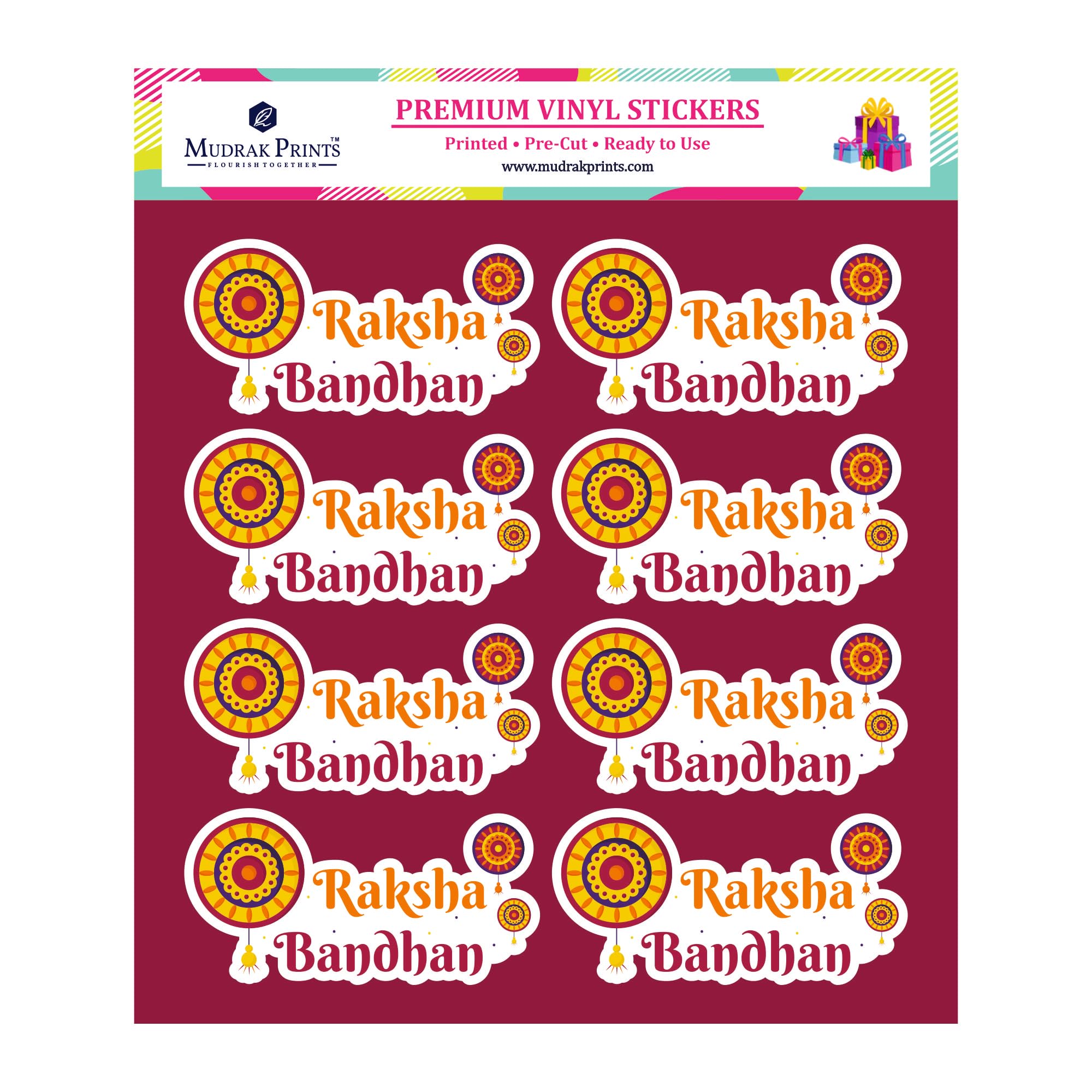 Raksha Bandhan Stickers 3 x 1.5 Inch Waterproof Vinyl Self Adhesive Labels, Tear Resistant Pre-Cut Rakhi Stickers for Gifts, Hampers, Envelops, Decor & Packaging etc (20)-image-24