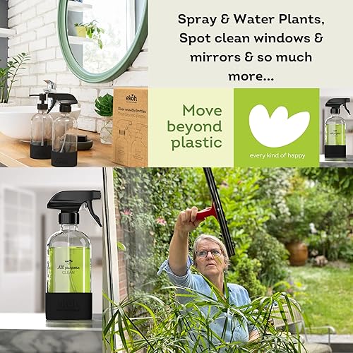 Miniatura 5 de EKOH - Botellas de jabón de manos y platos de vidrio ámbar recargables de 16 onzas, paquete de 2 aerosoles negros + funda protectora de silicona