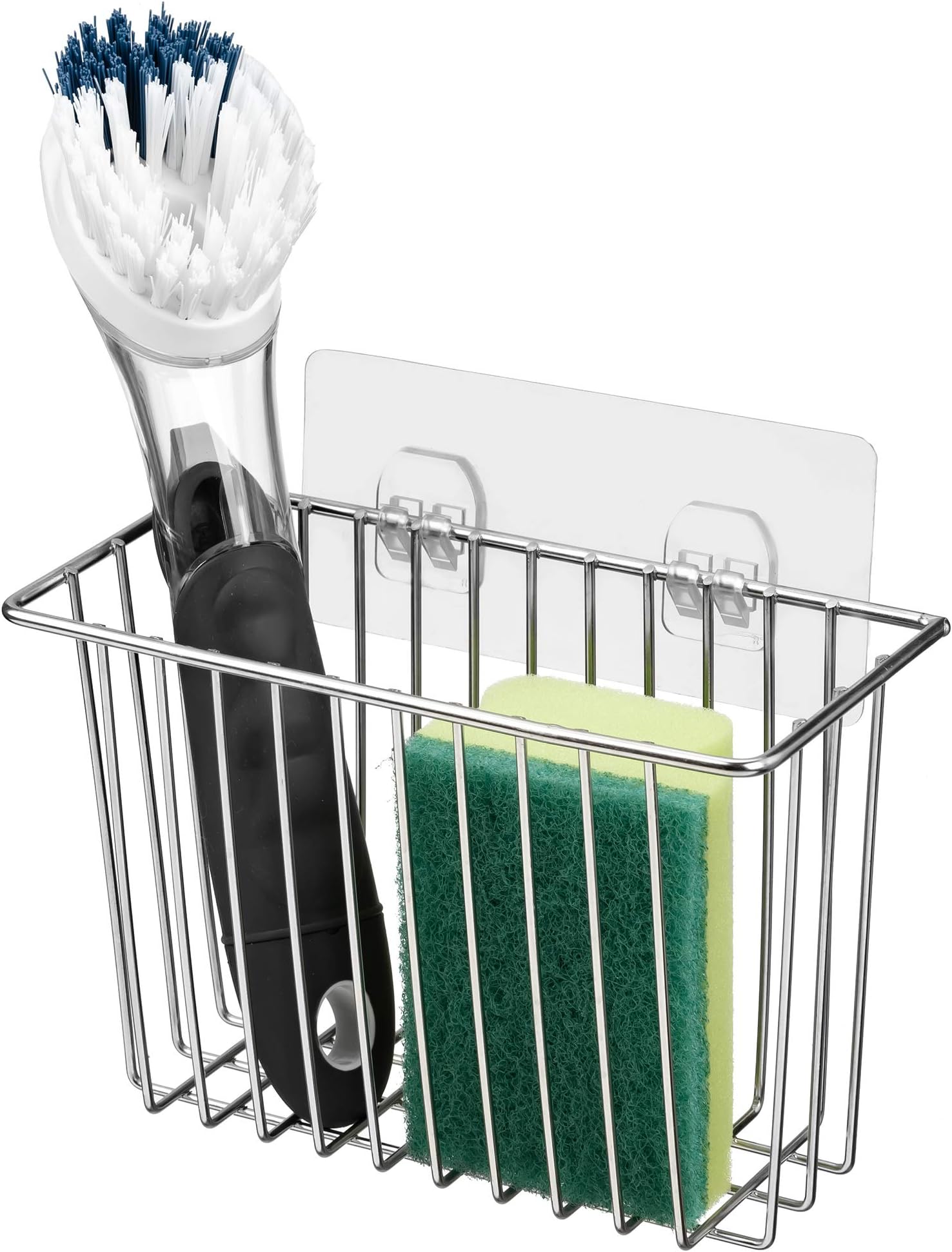 SANNO Kitchen Sponge Holder, Sink Caddy Kitchen Brush Soap Dishwashing Liquid Drainer Rack - Stainless Steel