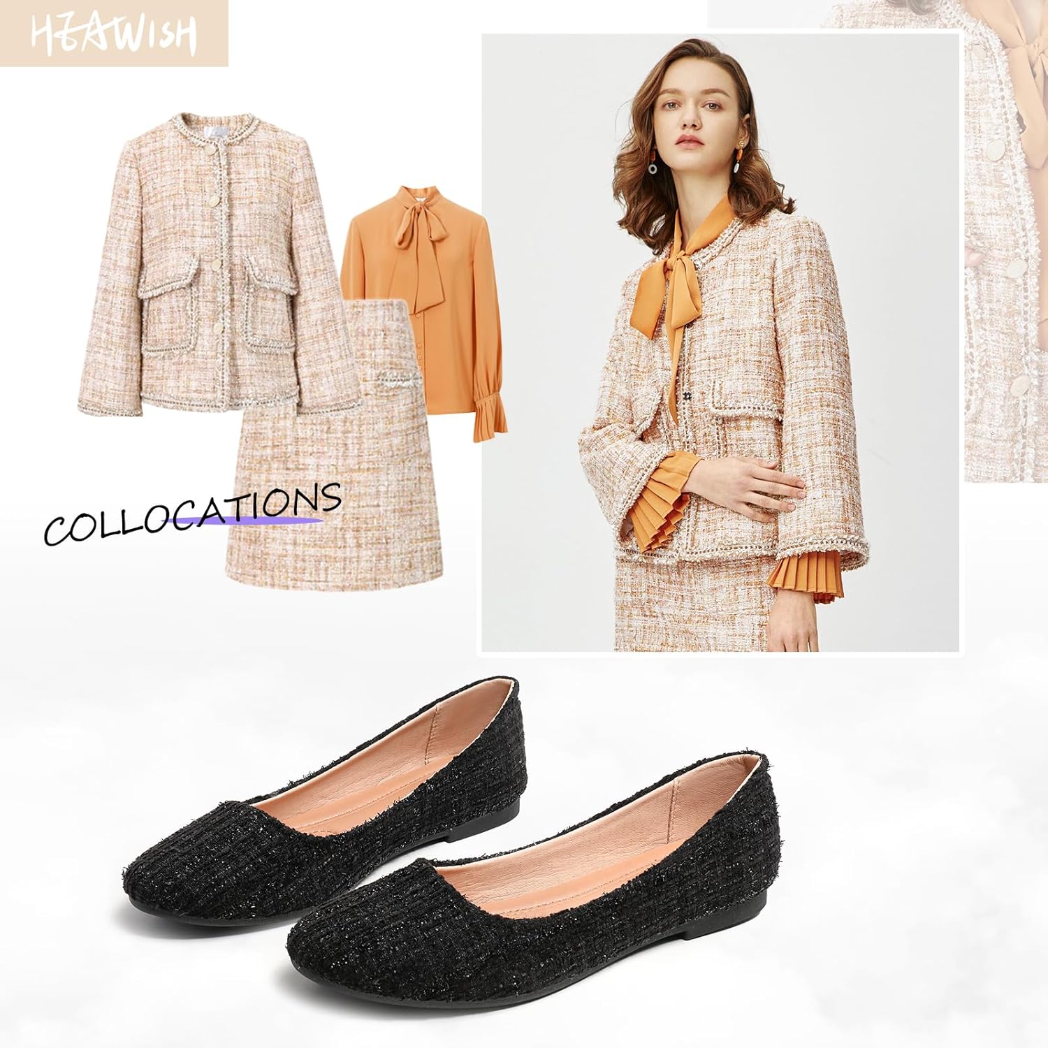 HEAWISH Women’s Round Toe Flats Shoes Ballet Flats Dressy Comfortable White Green Flats for Women - Image 2