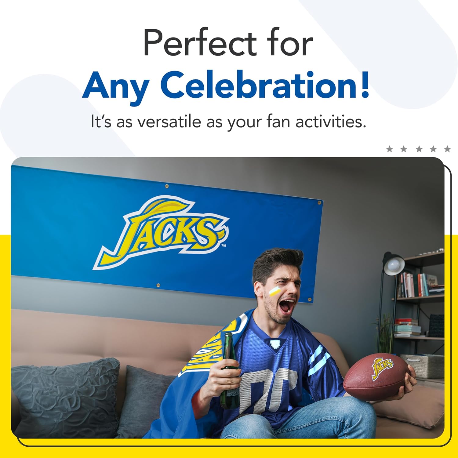 South Dakota State Jackrabbits College Sports Printed Outdoor Banner - NCAA Licensed - Durable Vinyl - School Banner (Blue, Gold) (2' x 6')