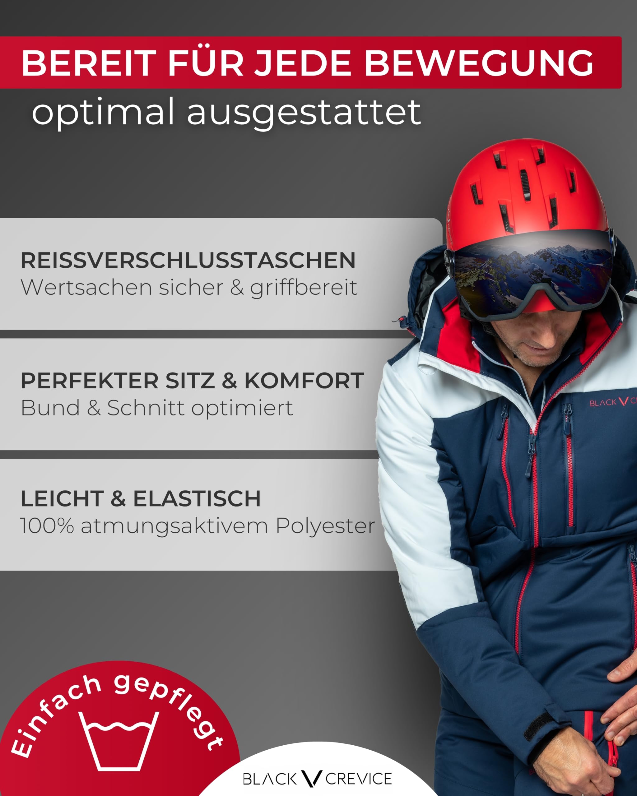 Black Crevice Herren Skihose I Männer-Skihose Größen I Skihose mit Hosenträgern I atmungsaktive Herren-Snowboardhose I Wind- & wasserdichte Herren-Schneehose