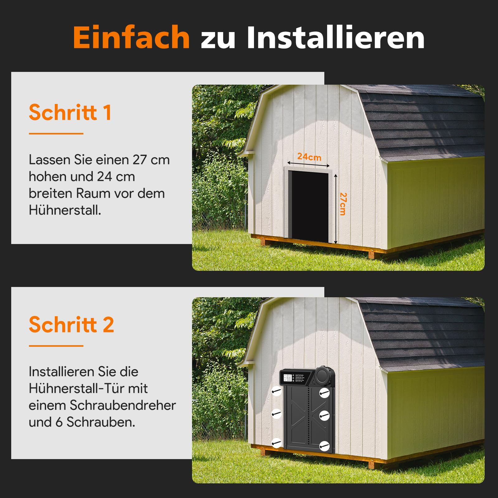 Große Automatische Hühnerklappe Batterie, Aluminum Hühnerklappe Automatisch mit Wasserdicht Großes Display, Timer, Manuelle, Intelligenter Einklemmschutz Elektrische Hühnertür