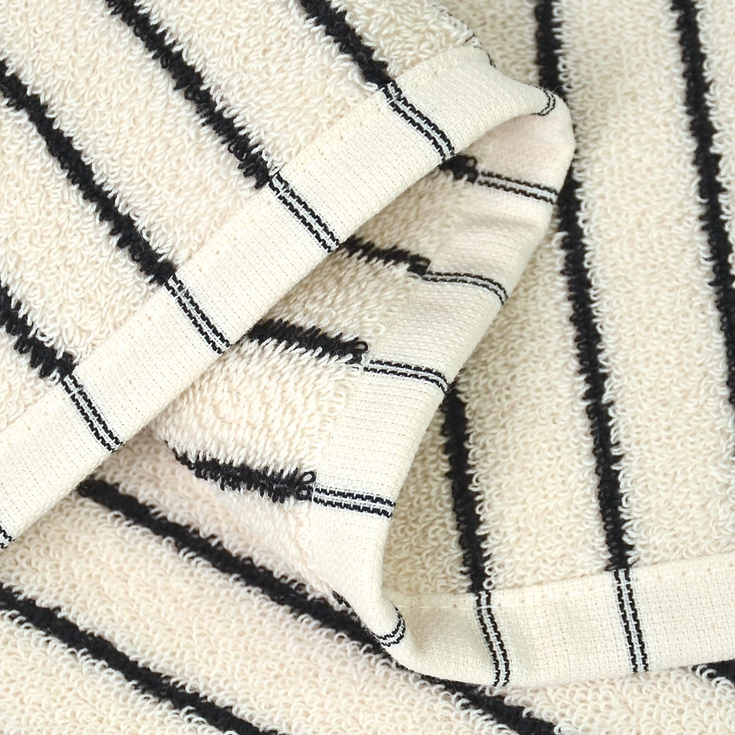 Jacquotha Striped Cotton Washcloths 12 Pack, 13” x 13” - Soft Wash Cloths for Bathroom, Kitchen, Gym, Face, Black and Cream