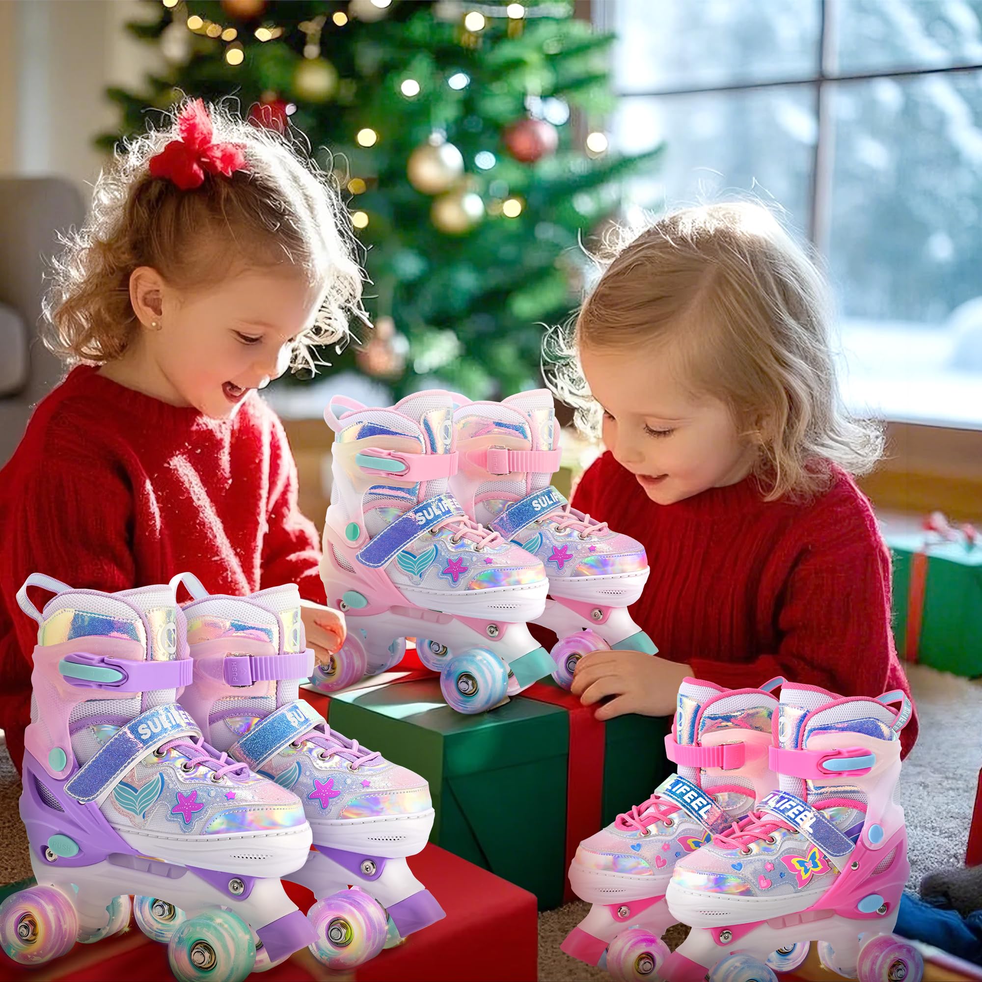 SULIFEEL Patins à roulettes réglables pour Enfants de 3 à 5 Ans, 5 à 8 Ans, 6 à 12 Ans, avec 4 Tailles de lumière réglable sur Roues, Meilleur Cadeau pour Les Enfants pour Les débutants, Sports