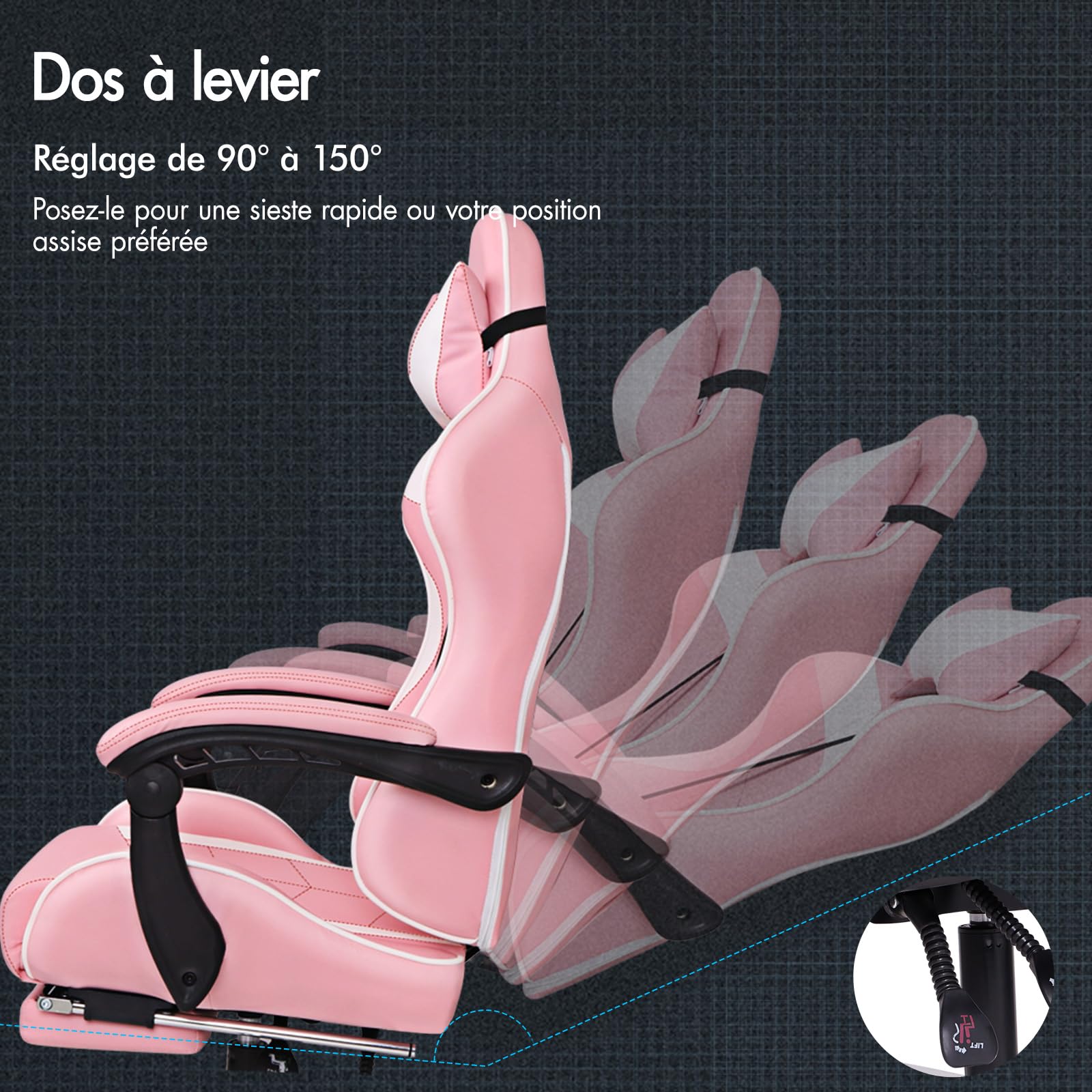 ALFORDSON Chaise de Jeu de Course,VOGLER 150°inclinable et réglable en Hauteur, Chaise de Bureau de Jeu Ergonomique, Repose-Pieds rembourré, capacité de 180kg, Rose