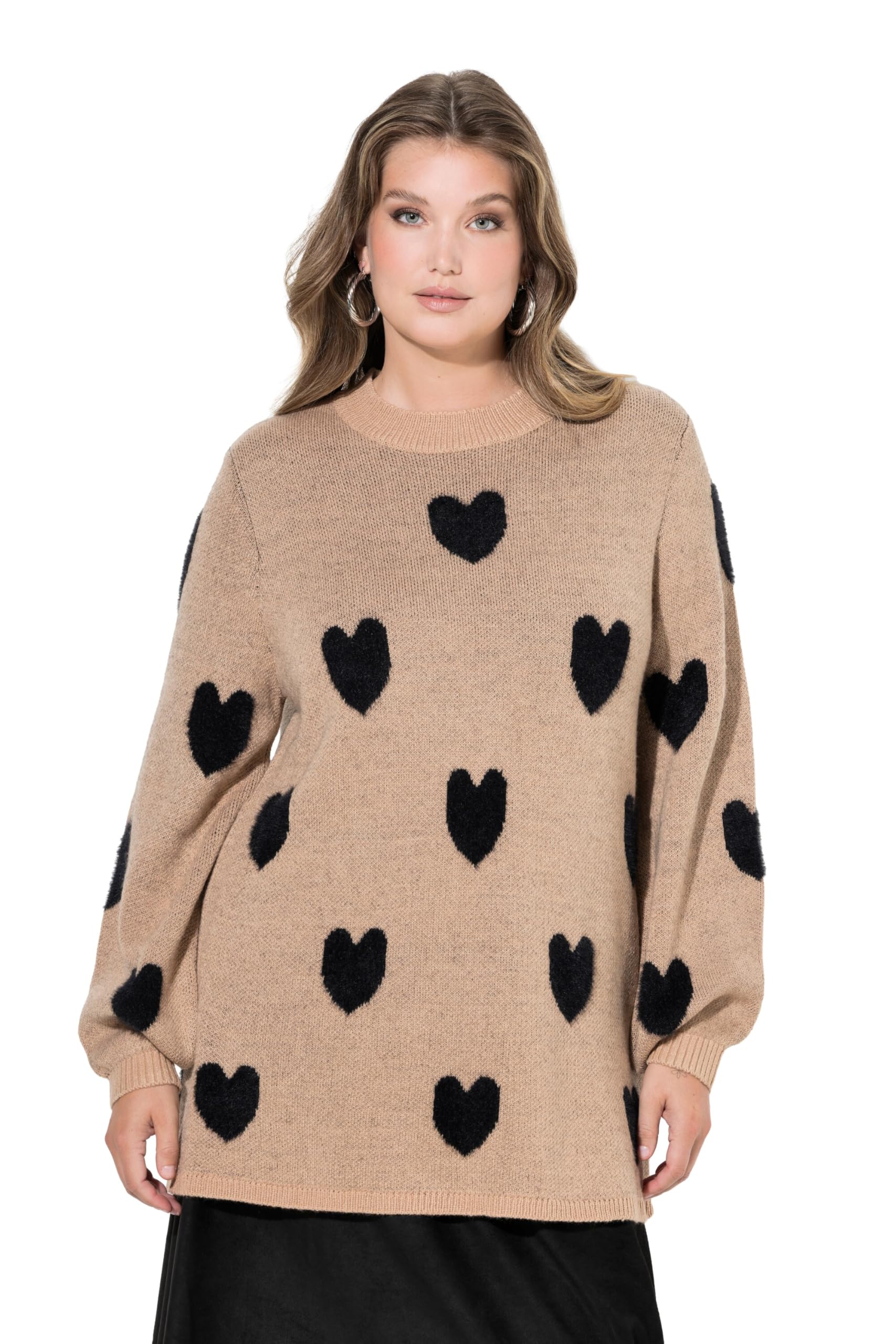 MIAMODA Damen große Größen Übergrößen Plus Size Pullover, Bequeme Passform, Herzen, Stehkragen 847362