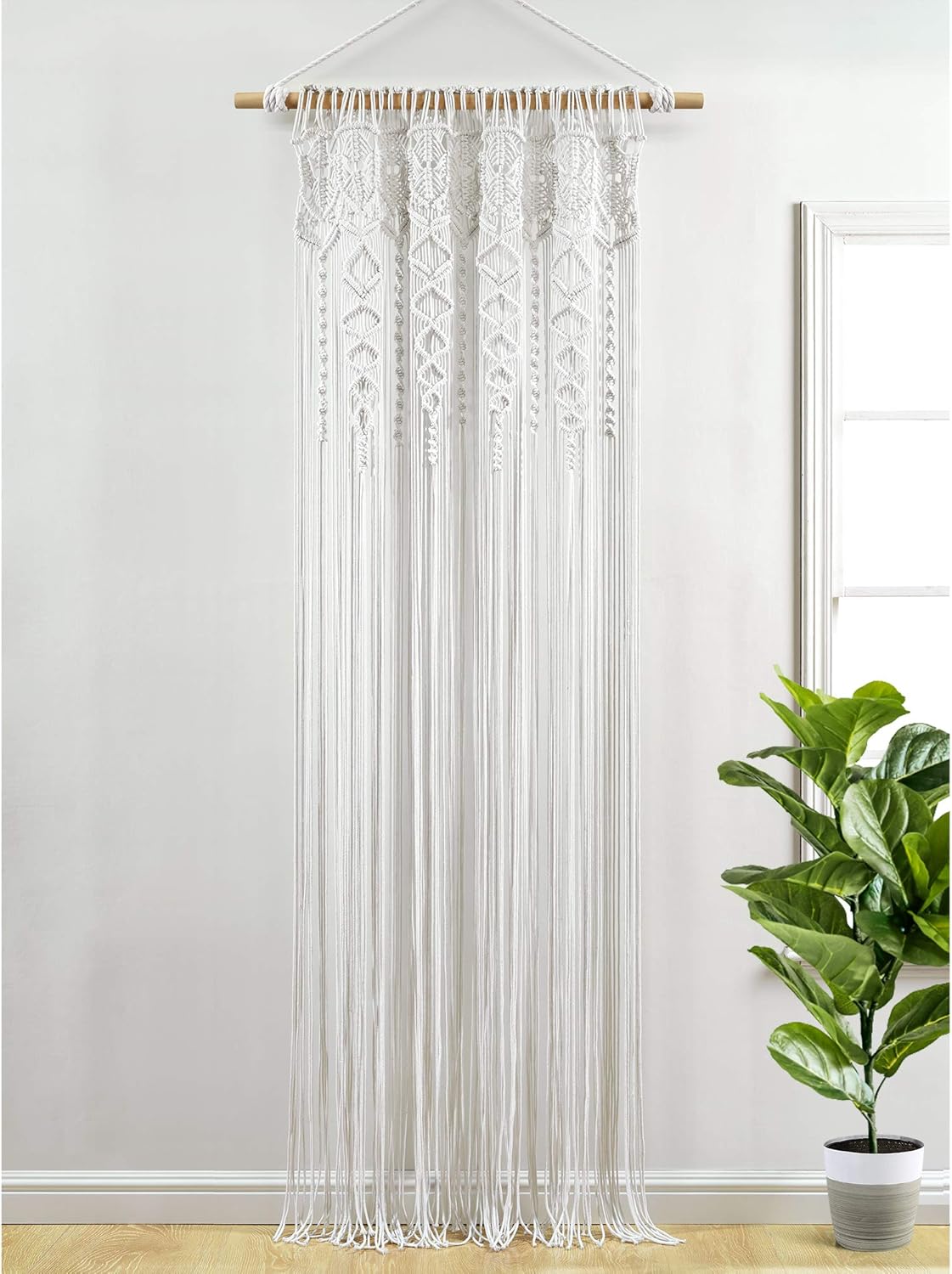 lush decor boho macrame textured cotton window curtain panel, 40" w x 84" l, white - room divider or wedding decor - boho, macrame white 40"w x 84"l (pack of 1)
