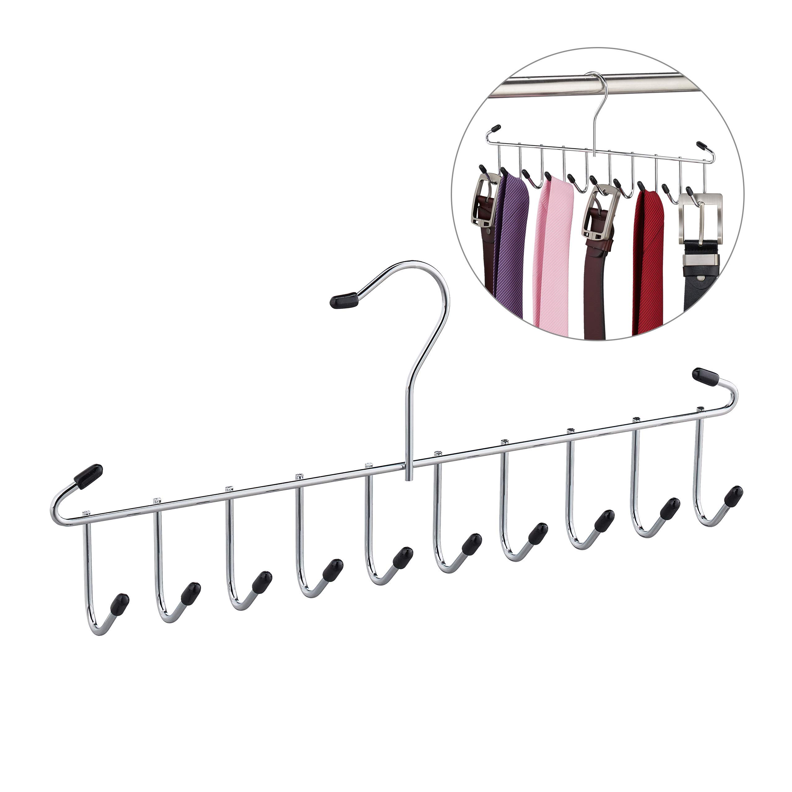 Relaxdays Belt Hanger, with 12 Hooks, for Scarves, Ties & More, Wardrobe & Closet Organisation, Plastic & Iron, Silver