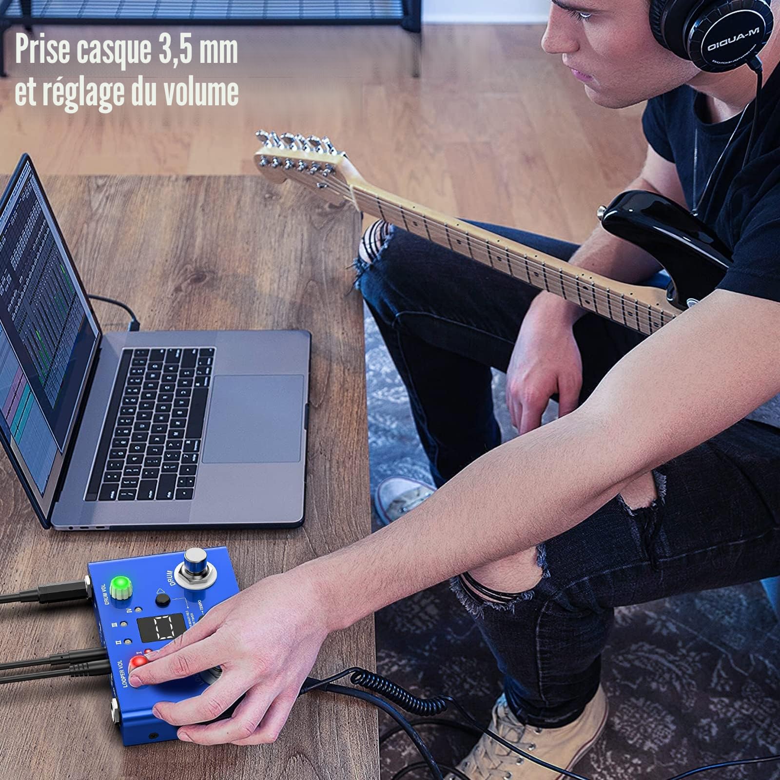 LEKATO Pédale de Boucle de Batterie avec Accordeur, 4 Boucles 11 Minutes Pédale de Boucle avec Boîte à Rythme 30 Batteries avec App pour Guitare Électrique et Basse, Tap Tempo