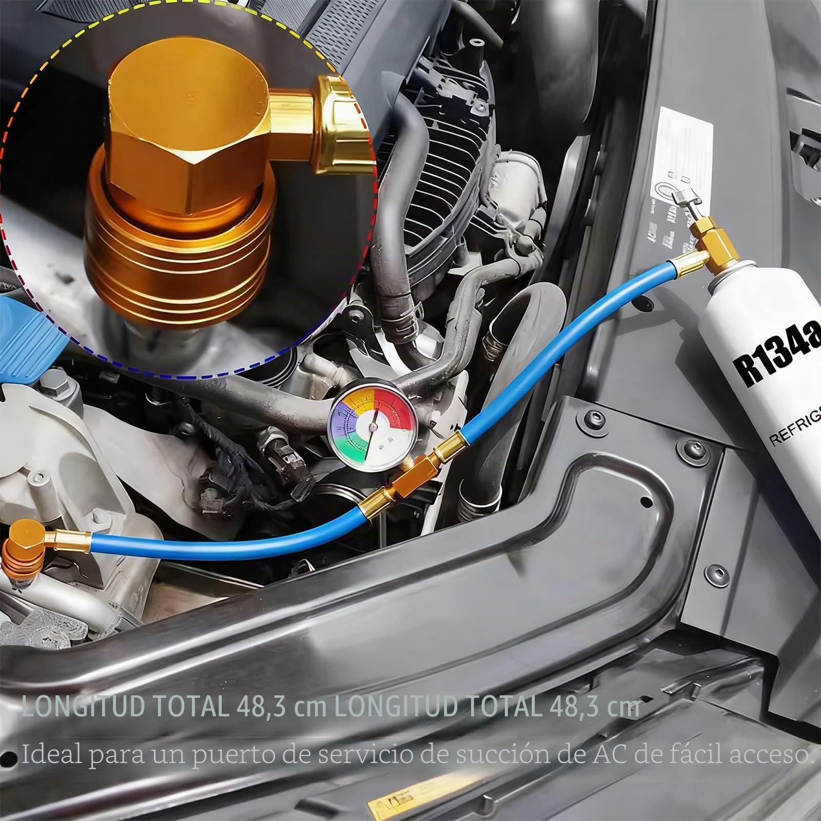 R134a Manguera de carga de refrigerante para coche – Manguera de llenado de aire acondicionado con medidor Auto-ca Manguera de carga del refrigerante R134a (1/2 rosca para americanos y europeos)