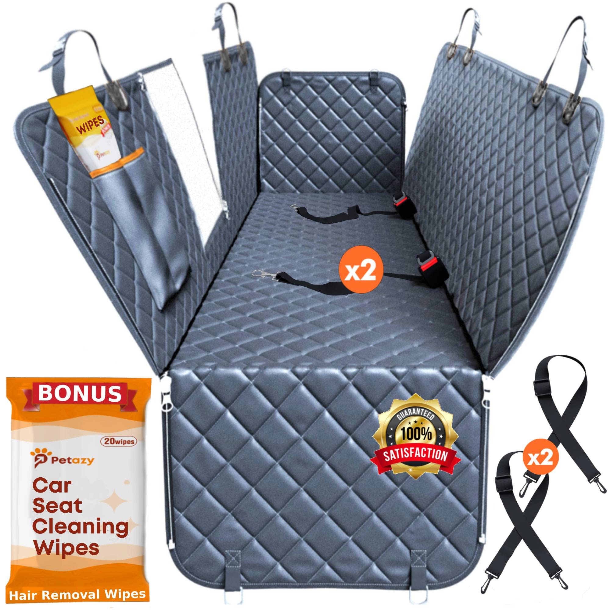 Photo 1 of Dog Car Seat Cover for Back Seat | Waterproof Scratch Proof Back Seat Cover for Dogs | Pet Hammock Car Cover with Mesh Window | Nonslip Heavy Duty Dog Seat Covers for Cars Trucks SUV | Bonus Wipes Black