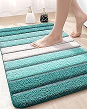 DEXI Bath Mats for Bathroom, 16x24 Absorbent Microfiber Bath Mat Quick Dry, Washable Bathroom Rugs with Non Slip Backing for Shower Floor, Turquoise