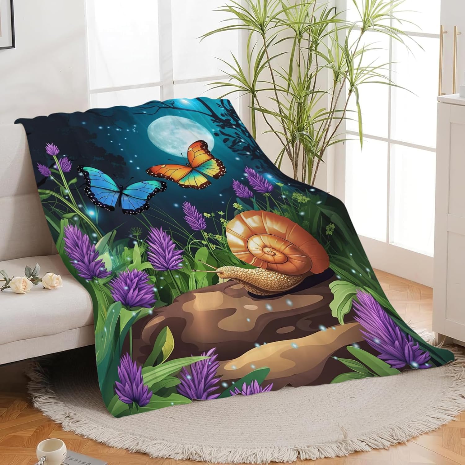 Snail Butterfly Throw Blanket Snails Forest Woodland Throw Blankets Gifts Stuff Decor Fleece Plush Flannel for Lover Men Women Boys Girls 40"x50" - Image 3