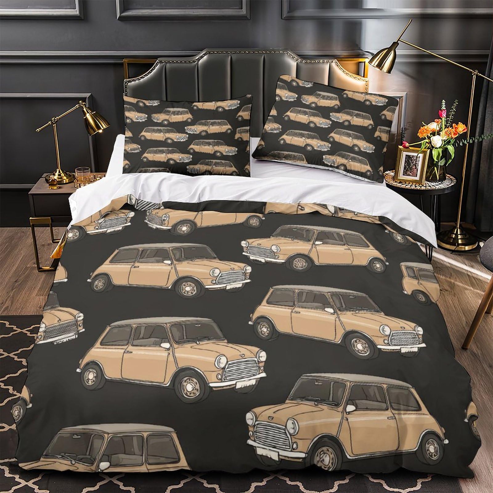 Housse de Couette éclair dissimulé Voiture Classique Retro Housse Microfibre pour Lit Super King