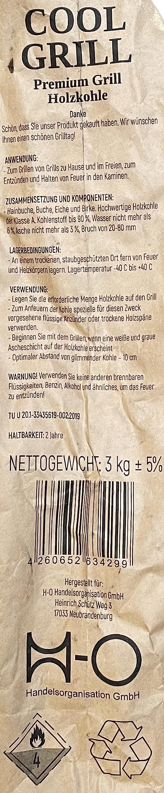 H-O Cool Grill Premium Grill Holzkohle 12kg (4x3kg)