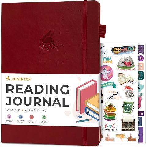 Clever Fox Reading Journal, Book Tracking Log, 8.5”x11.2”, Burgundy