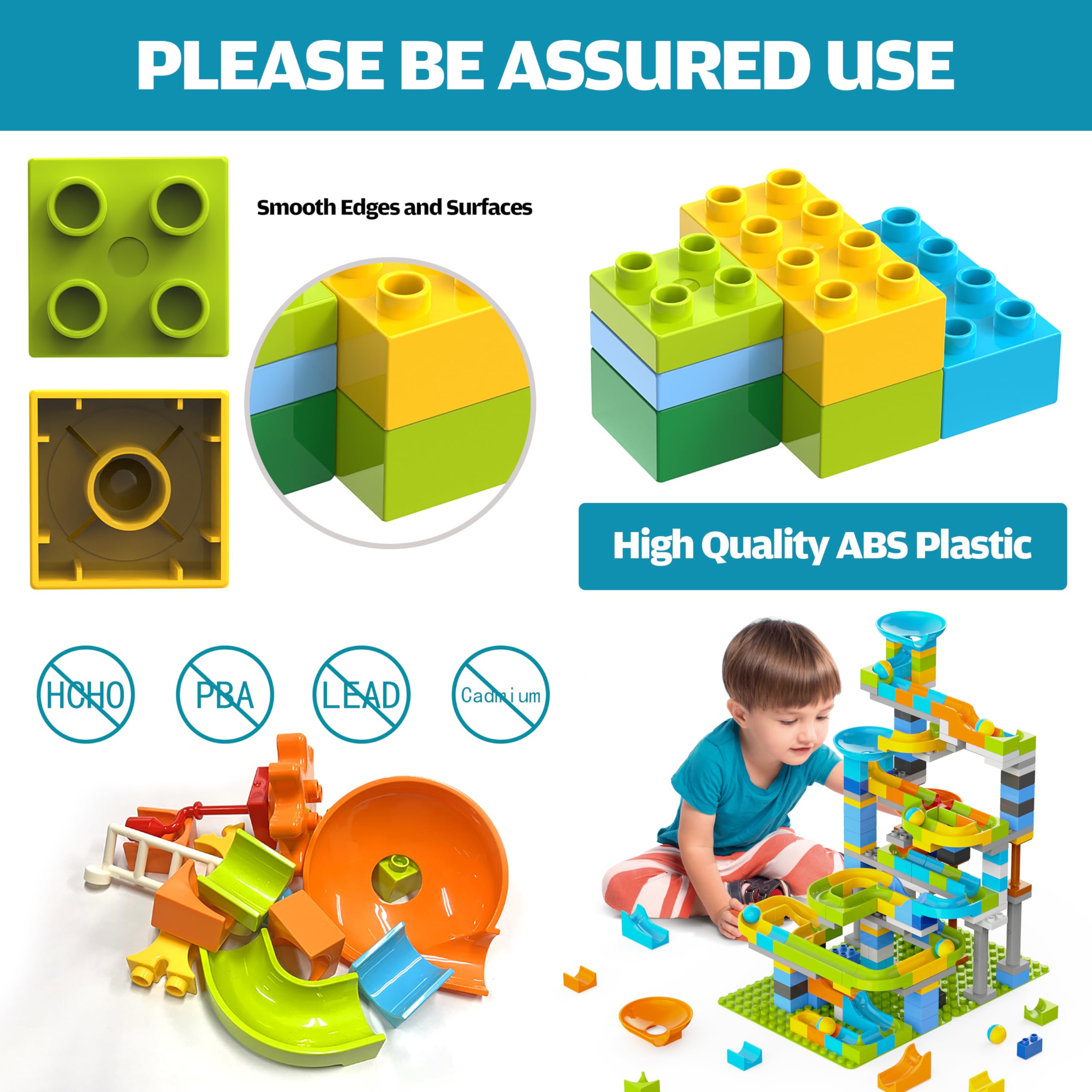 3in1 Marble Runs for Kids 3-5, 203pcs Compatible with Lego DUPLOS for Age 2-5, Marble Runs for Kids 4-8, STEM Building Toys, Toddler Toy, Marble Track, Marble Run Toy, Montessori Toy Gift for Age 3+