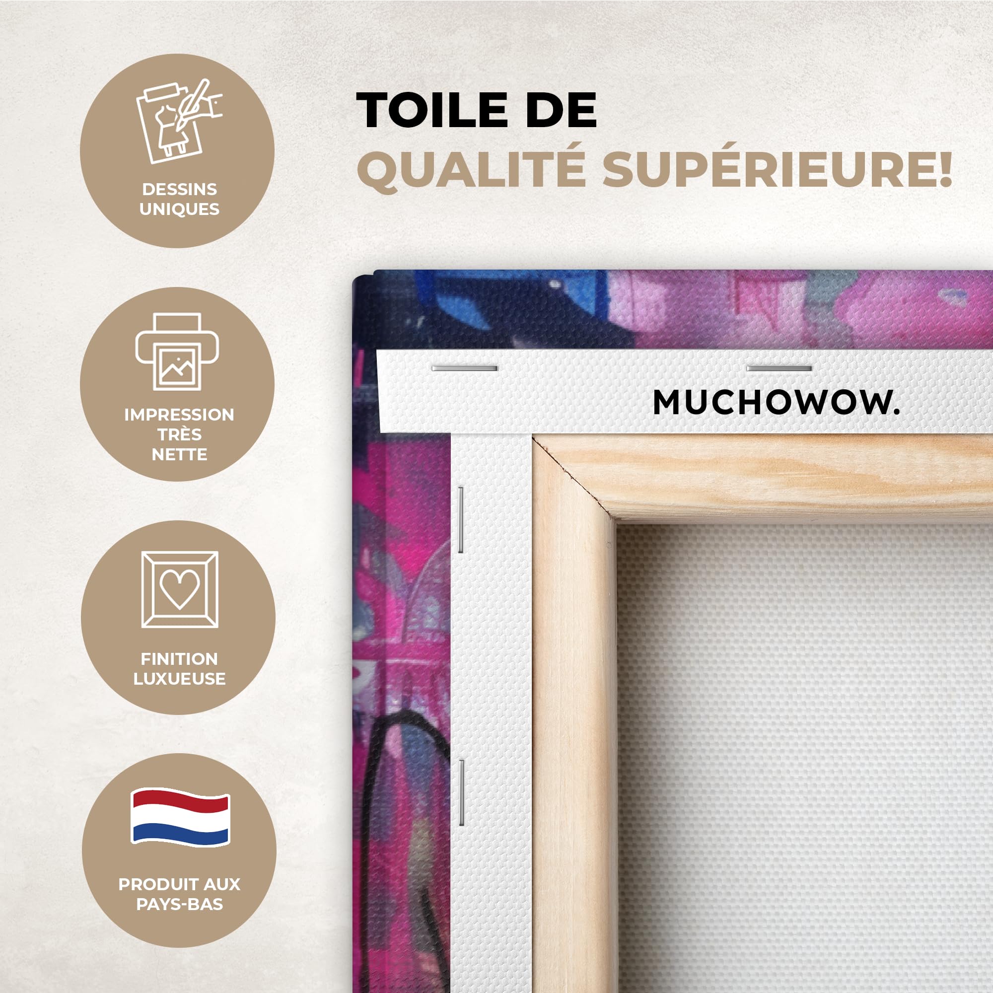 MuchoWow© Impression sur Toile Decoration Murale Peinture 120x80 cm Tableaux Art Décoratif Muraux Décoration Chambre Graffiti - Lèvres - Rose Vif - Peint