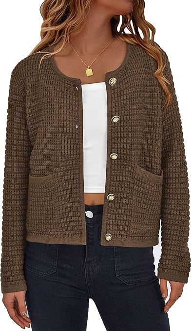 PRETTYGARDEN Women Knit Cardigan Sweaters Fall Fashion Long Sleeve Open Front Button Down Trendy Casual Jacket Winter Clothes