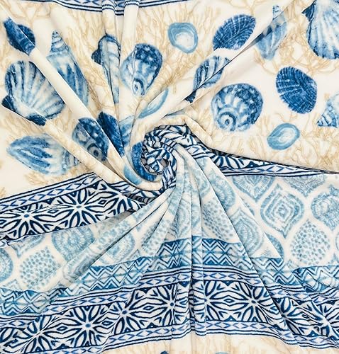 Miniatura 3 de Manta decorativa para decoración del hogar, vida oceánica, costera suave felpa terciopelo suave tonos calmantes de azules, verdes beige sobre