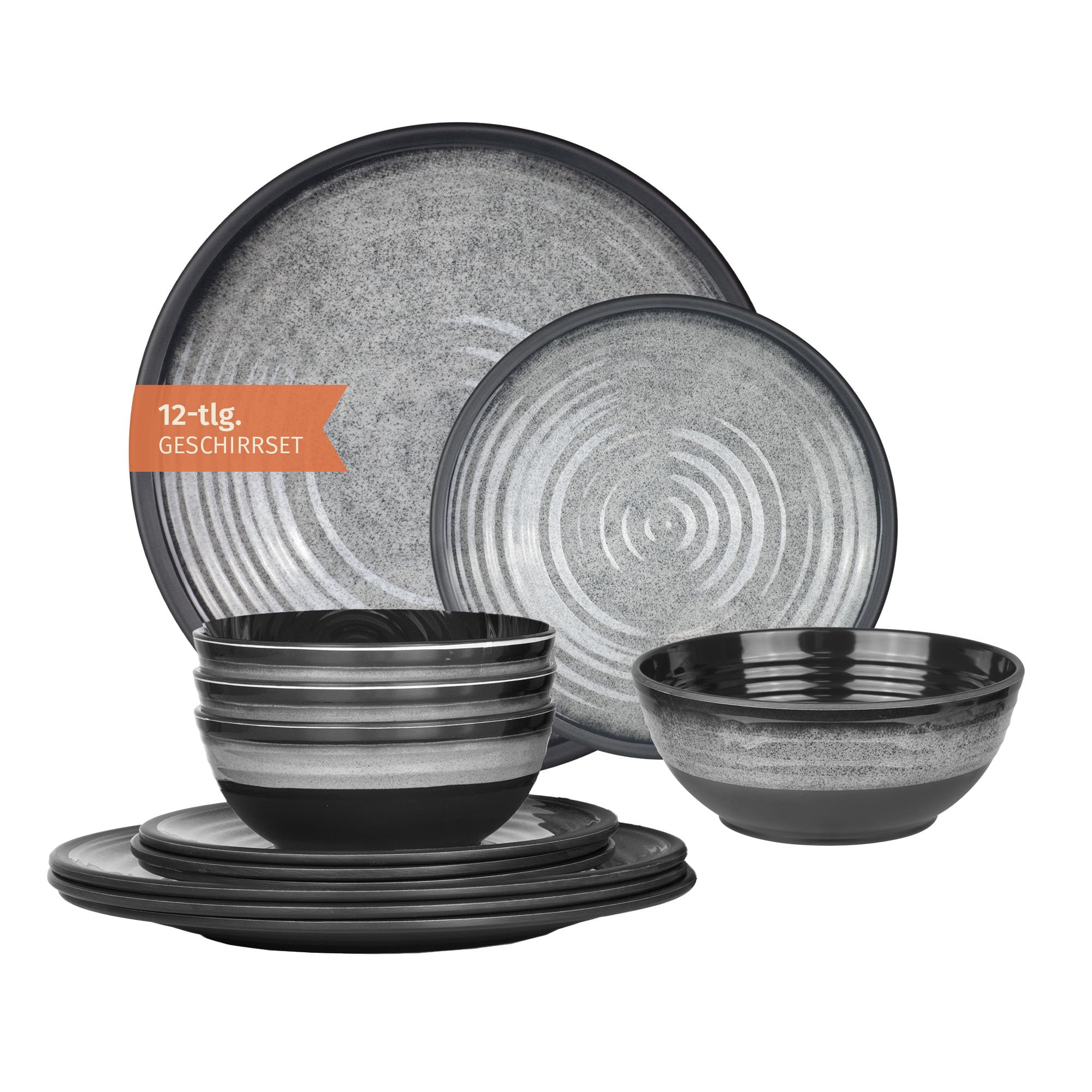 Moritz Vaisselle de pique-nique en mélamine pour camping - Passe au lave-vaisselle - Service de 4 personnes - Design gri