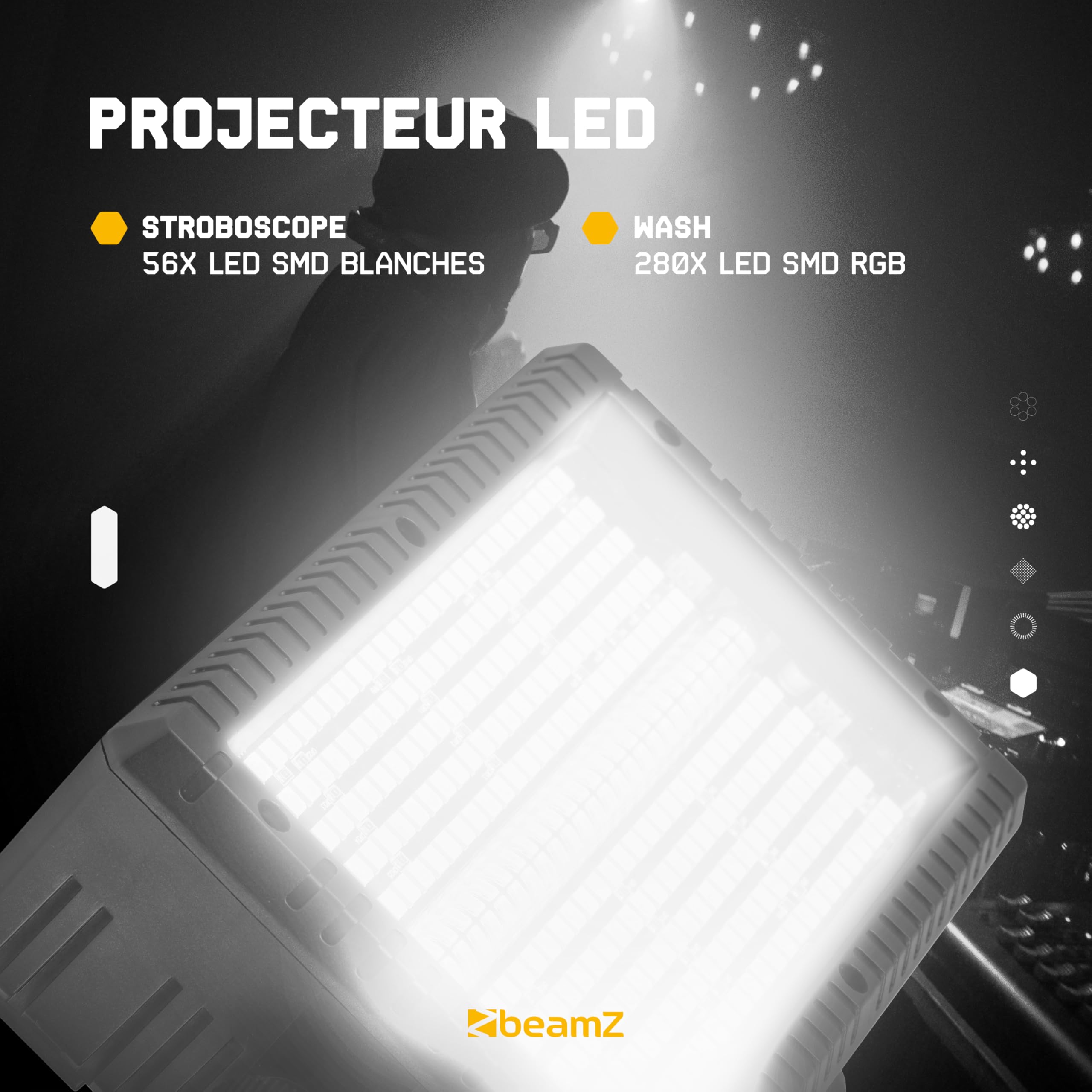 BeamZ BS336 - Stroboscope LED SMD Combo RGB+W 336 LED | Effet strobe + wash + blinder | DMX multi-zones | Éclairage pro DJ, bar & événement