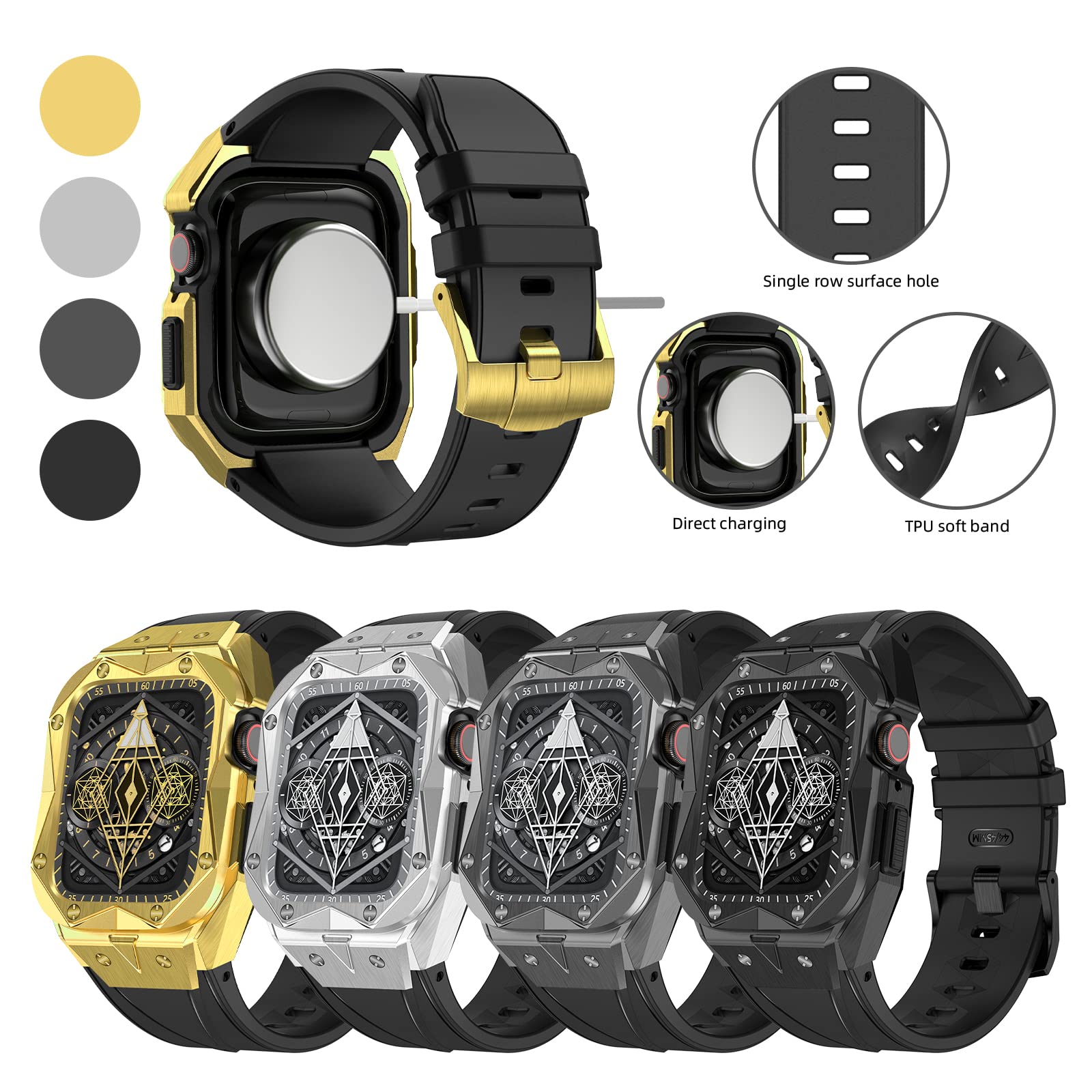 DAZE - Custodia protettiva compatibile con Apple Watch serie 9, 8, 7, 6, con custodia da 44 mm e 45 mm, in silicone monopezzo, resistente agli urti, in TPU durevole