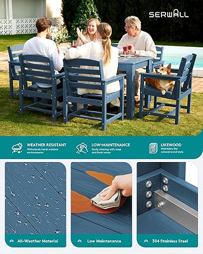 Miniatura 6 de SERWALL Juegos de comedor para patio para 8, juegos de comedor al aire libre para 8 personas con 2 agujeros para sombrilla, mesas rectangulares