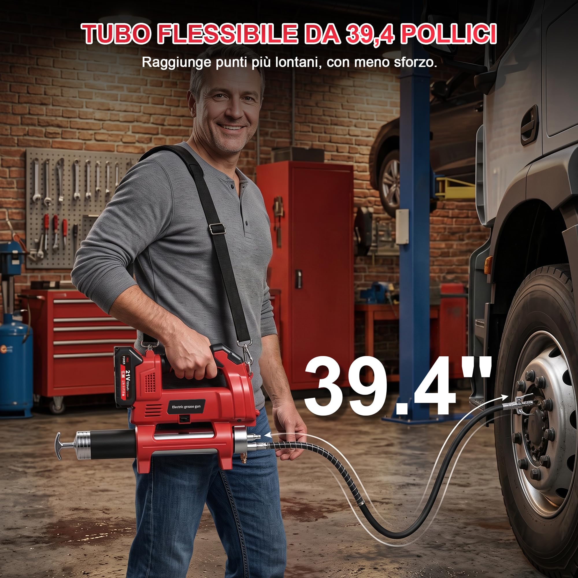 Pistola per grasso elettrica a batteria, 12000 PSI, kit con 2 batterie da 1,5 Ah e caricabatterie, 6,17 oz/min, tubo lungo 1 m, 3 ugelli, pistola per grasso senza spazzole per trattori, camion