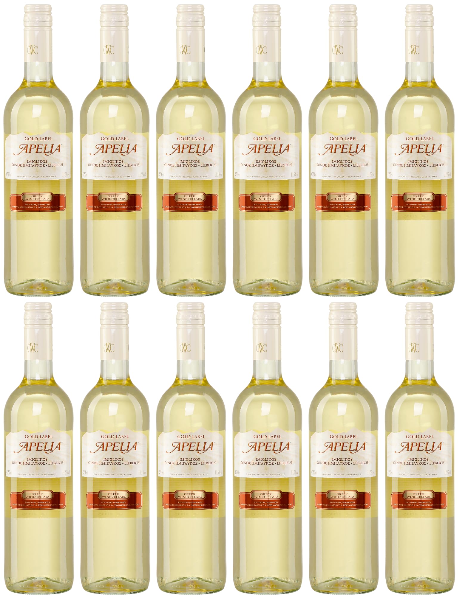 Imiglykos Apelia Gold Label 12x 0,75l | Lieblicher Weißwein| Imiglykos | 11,5% Vol. | Kourtaki | + 20ml Jassas Olivenöl