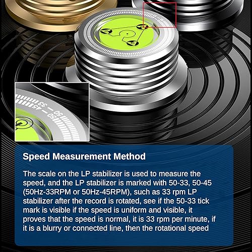 Miniatura 5 de Estabilizador de disco fono LP de peso récord, nivel de placa giratoria plateada de 60 Hz, HiFi de 9.9 onzas, escala de velocidad estroboscópica 3