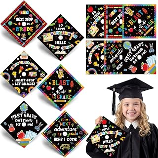 Gersoniel 12 Pcs Kindergarten Graduation Cap Topper Stickers 2026 | Card Stock Decoration, Preschool Ceremony for Boys Girls, School Themed Designs, DIY Craft to Personalize Graduation Caps