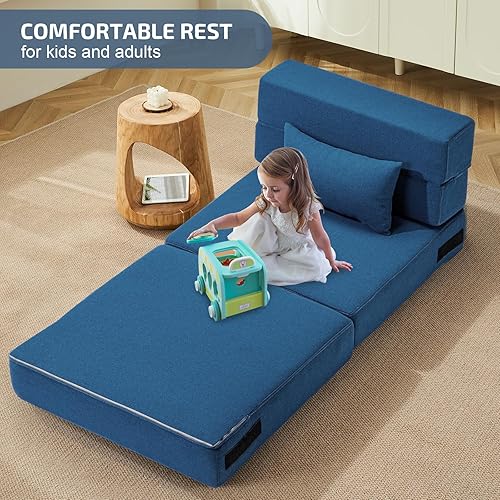 Miniatura 45 de Sofá cama plegable 2 en 1 con almohada, silla plegable, sofá de piso y colchón para dormir, funda lavable y silla de espuma viscoelástica para sala