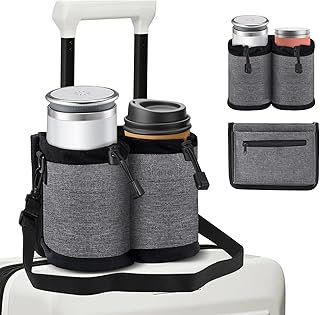 Travel Essentials Luggage Cup Holder for Suitcases Free Hands, Travel Accessories, Carry on Beverage Cup Holder Attachment, Luggage Cup Caddy Gifts for Flight Attendants, Business, Travelers, Gray
